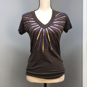 Fossil Brown V-Neck T-Shirt Size Small